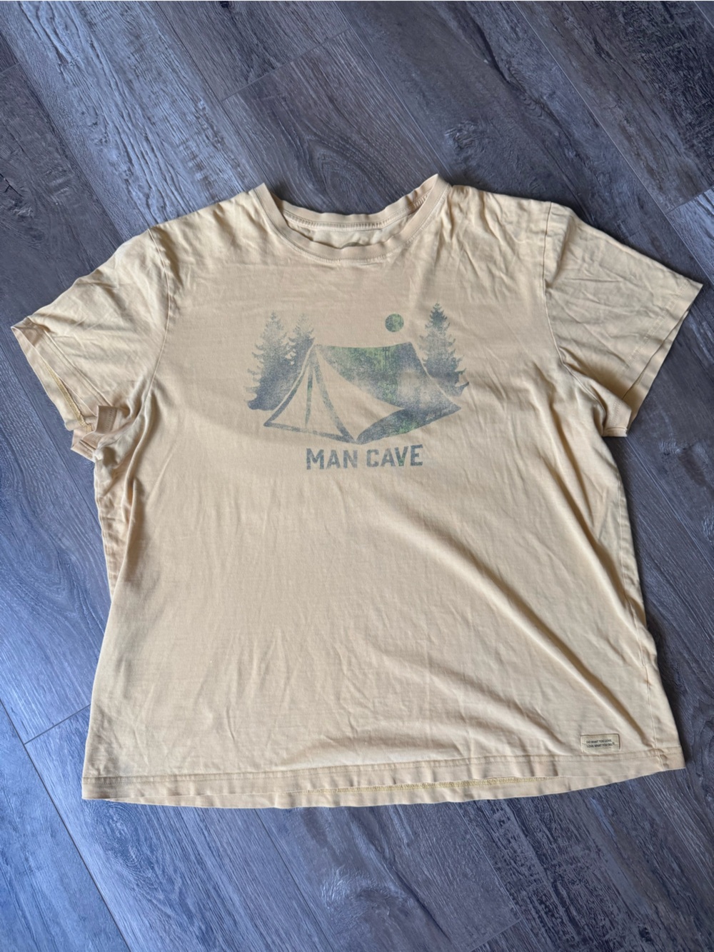 Life Is Good Men's Short Sleeve Tee in Pale Yellow with Green Graphic